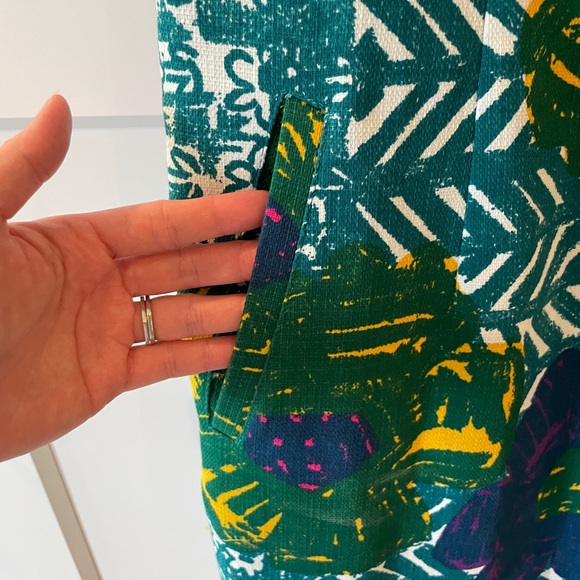 Anthropologie Teal Multi Graphic Hibiscus Shift Dress - Picture 5 of 5